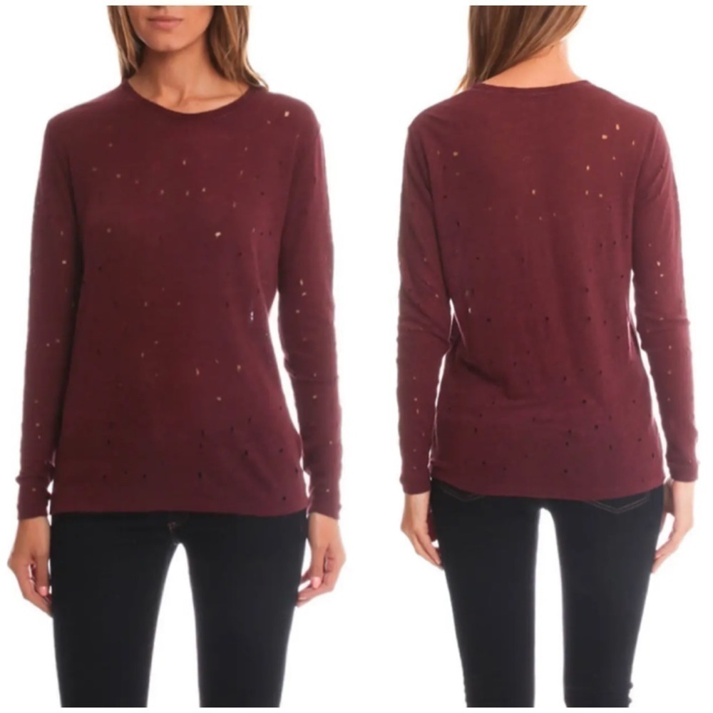 IRO Marvina Shirt Red Burgundy Distressed Linen Knit Long Sleeve Top Sz XS